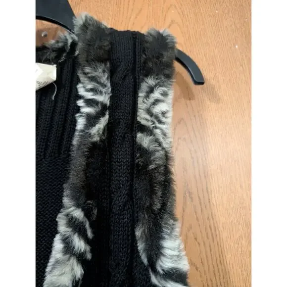 New Directions Black Cable Knit w/ Faux Fur Trim - Large *NWT $46* - Picture 3 of 9